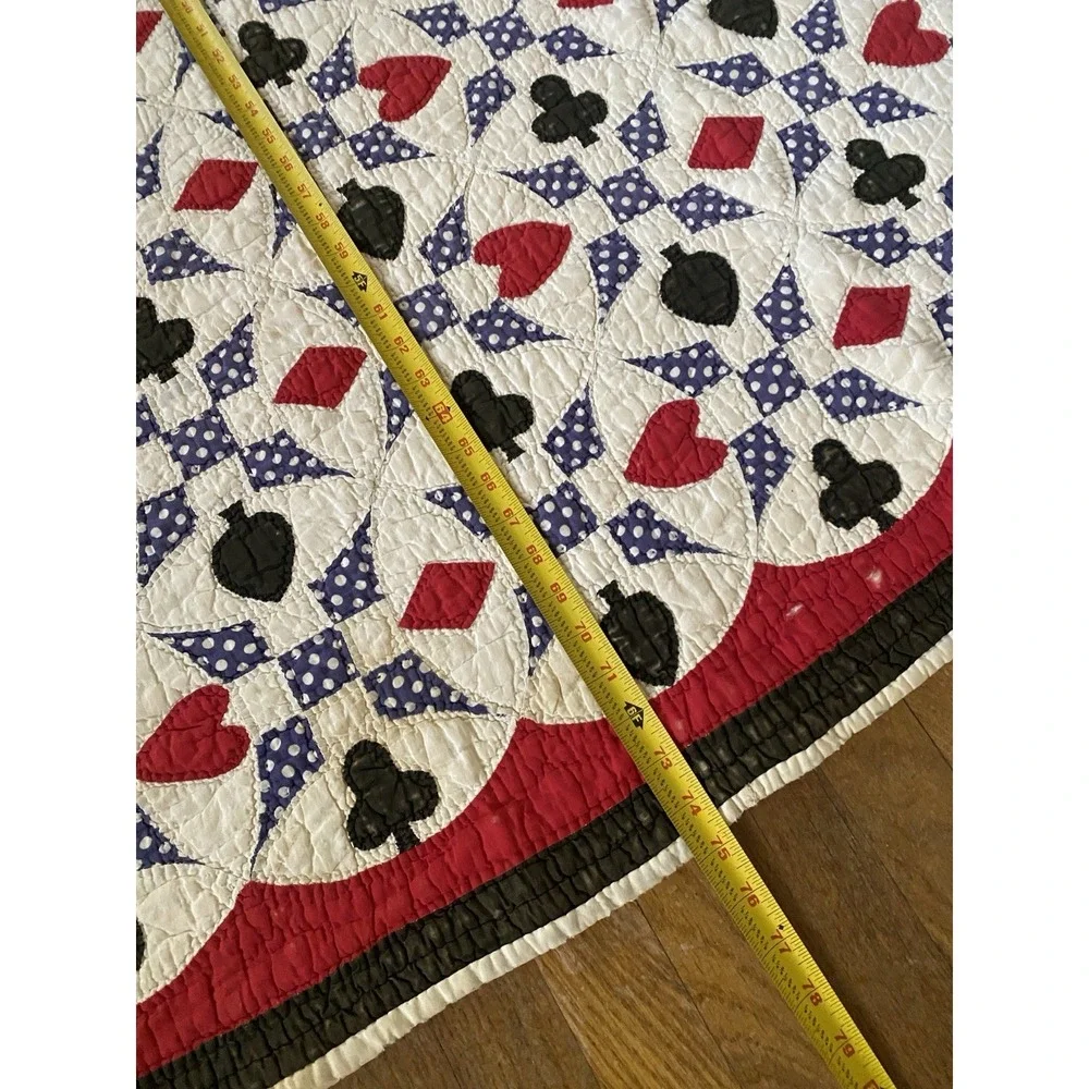 Vintage 1930s Quilt Western Texas Poker Polka Dots Folk Art Playing Cards 75x60